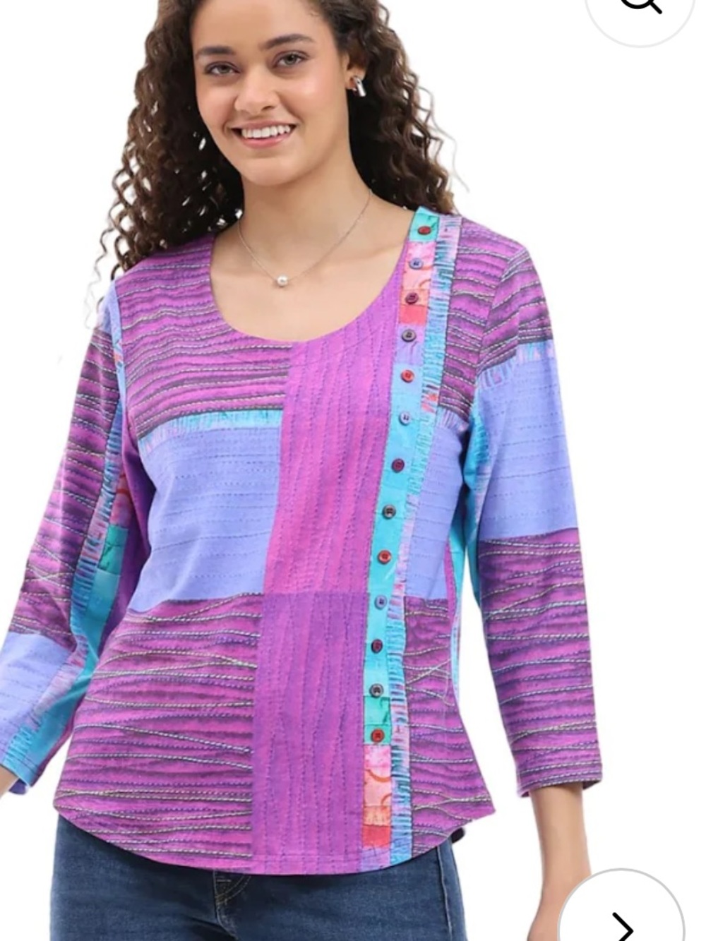 Parsley & Sage Purple and Teal Patchwork Scoop-Neck Top